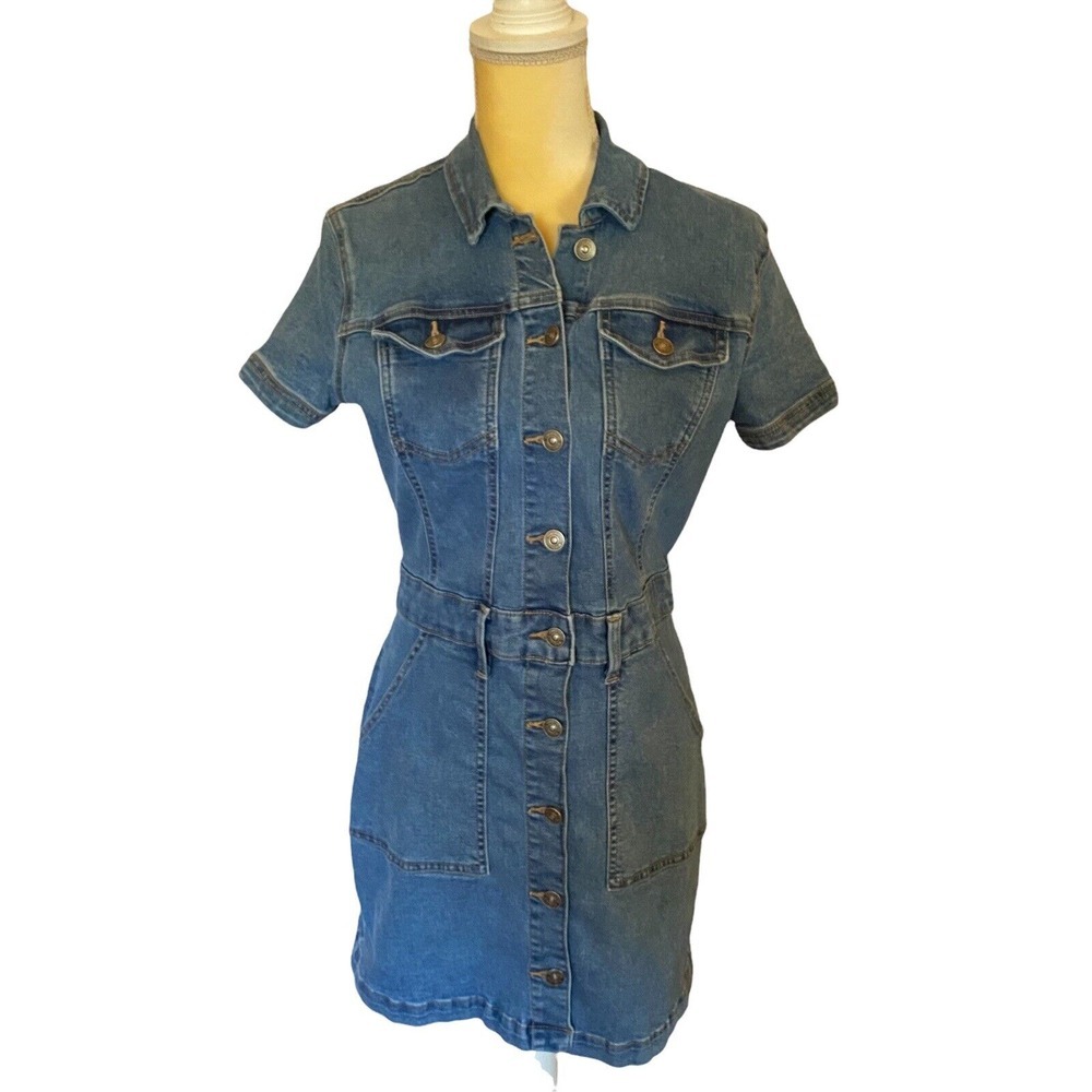 Peace Love Eco By Rewash‎ Jean Dress Mini Short Denim Sz Med